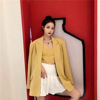 Cropped Camisole Top / Blazer / Plaid A-line Mini Skirt