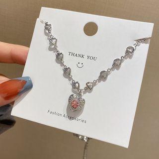 Rhinestone Heart Necklace X722 - 1pc - Silver - One Size