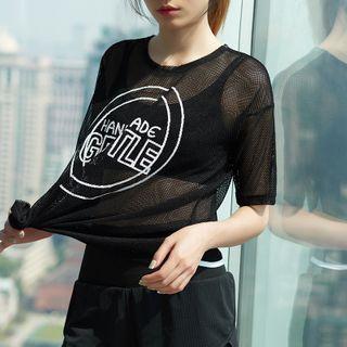Lettering Short-sleeve Mesh Sports T-shirt