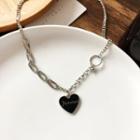 Heart Pendant Necklace 1 Pc - Black Heart - Silver - One Size