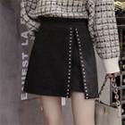 Studded Side-slit Mini A-line Skirt