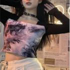Long-sleeve Tie-dye Panel Cropped T-shirt
