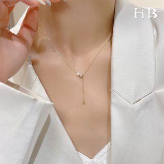 Faux Pearl Pendant Y Sterling Silver Necklace 1 Pc - Faux Pearl Pendant Y Sterling Silver Necklace - Gold - One Size