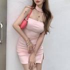 Halter Mini Bodycon Dress Pink - One Size