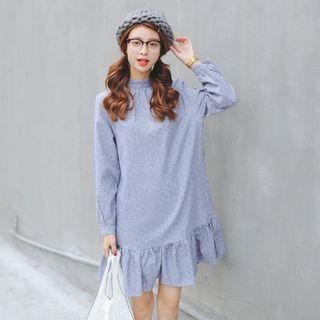 Ruffle Hem Long-sleeve Dress