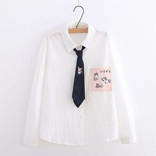 Cat Pocketed Shirt With Tie
