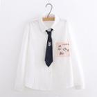Cat Pocketed Shirt With Tie