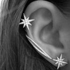 Non-matching Rhinestone Star Chained Earring As Shown In Figure - One Size