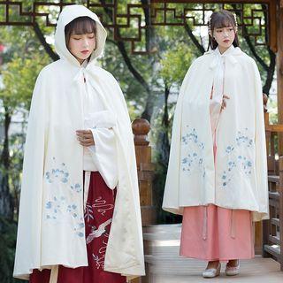 Floral Embroidered Hooded Cape Off-white - One Size