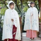 Floral Embroidered Hooded Cape Off-white - One Size