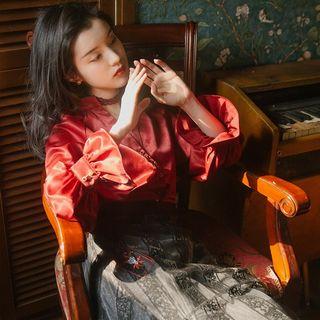 Set: V-neck Blouse + Midi A-line Skirt