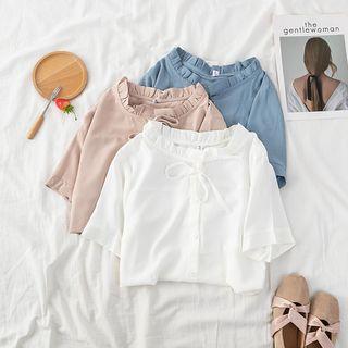 Frilled Collar Plain Chiffon Blouse