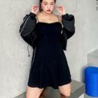 Hooded Zip Jacket / Striped Spaghetti Strap Mini A-line Dress
