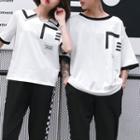 Couple Matching Short-sleeve Printed T-shirt / Plaid Panel Harem Pants