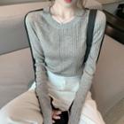 Two-tone Ribbed Knit Top Gray & Black - One Size