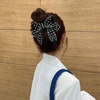 Rhinestone Beaded Ribbon Hair Clip As Shown In Figure - One Size