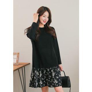 Long-sleeve Floral Panel-hem Dress