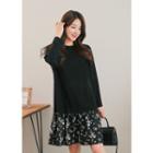 Long-sleeve Floral Panel-hem Dress