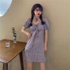 Short-sleeve Floral Print Mini Dress Purple - One Size