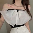 Off-shoulder Bow Accent Blouse White - One Size