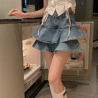 Denim Mini Tiered Skirt