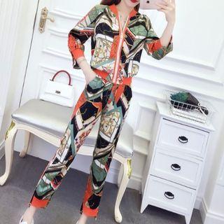 Set: Print Zip Jacket + Straight Fit Pants