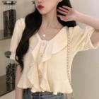 Ruffled Short-sleeve Crop Knit Top