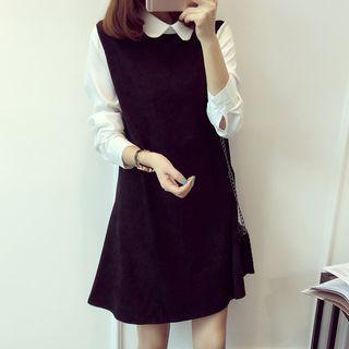 Mock Two-piece Long-sleeve A-line Dress