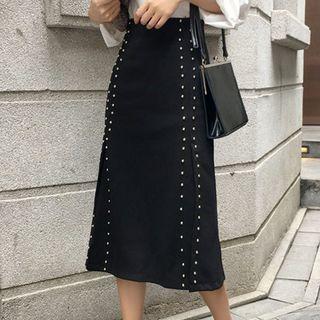 Studded Split Hem A-line Skirt
