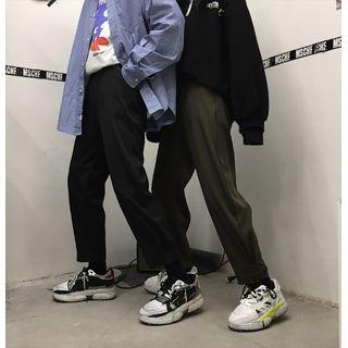 Button Hem Wide-leg Dress Pants