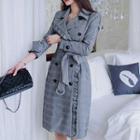 Plaid Ruffle Trim Double-breasted Trench Coat