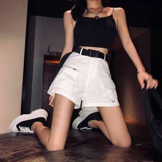 High-waist Wide-leg Cargo Shorts