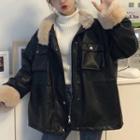 Fluffy Faux Leather Zip Jacket