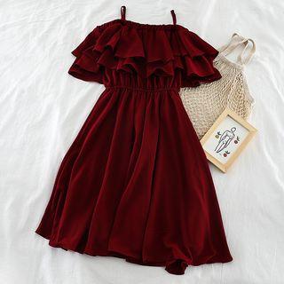 Plain Ruffle-trim Midi Dress
