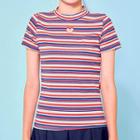 Mock-neck Multi-stripe T-shirt
