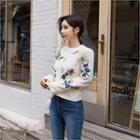 Floral Embroidered Knit Top Ivory - One Size
