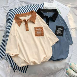 Elbow-sleeve Corduroy Polo Shirt