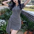 Short-sleeve Collar Asymmetrical Sheath Dress (various Designs)