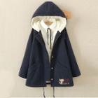 Cat Embroidered Fleece Lined Hooded Jacket