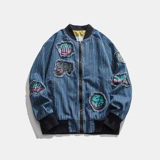 Embroidered Striped Bomber Jacket