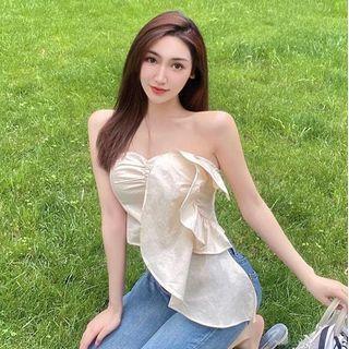 Strapless Asymmetrical Ruffled Top