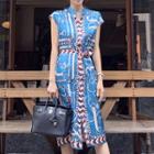 Cap-sleeve Print Sheath Dress