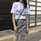 Short-sleeve Printed T-shirt / Flower Print Mini A-line Skirt