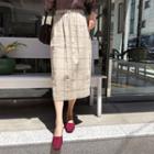 Pocket-side Graph-check Midi Skirt Beige - One Size