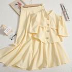 Set: Short-sleeve Plain Shirt + Midi A-line Skirt