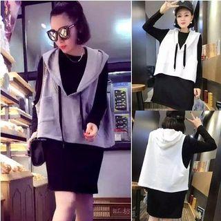 Set: Long-sleeve Long T-shirt + Hooded Vest