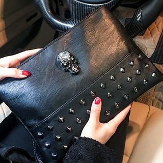 Couple Matching Skull Studded Clutch Black - One Size