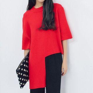 Asymmetric Hem Elbow Sleeve Sweater