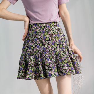 Pleated Chiffon Floral Skirt