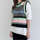 Round-neck Multicolor Cropped Knit Vest Stripe - Multicolor - One Size